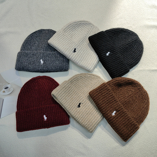 韩版刺绣毛线帽经典休闲男女同款针织帽保暖冷帽防寒防冻护耳帽潮