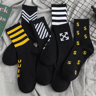 男纯棉袜子夏款 排汗透气中筒运动袜ins潮流高帮长筒街头嘻哈男袜