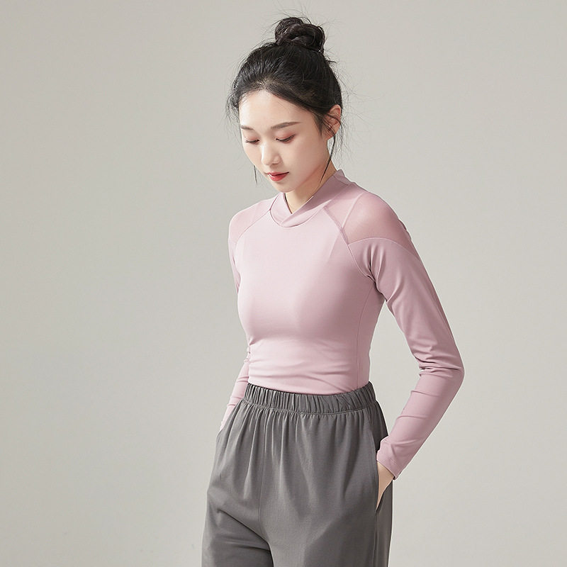 现代舞蹈练功服女式紧身长袖上衣黑色表演教师训练瑜伽艺考新款