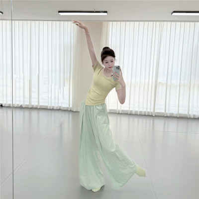 现代舞练功服短袖不规则下摆中国舞学生上课集训形体服舞蹈上衣女