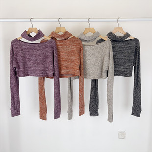 现代舞长袖针织套指舞蹈服古典舞短款上衣练功服成人女瑜伽形体服