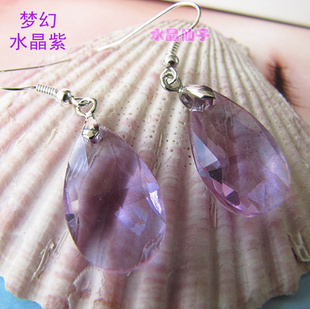天使之泪水滴镀银闪钻切面宝石水晶吊坠耳钉耳环耳饰女配饰品