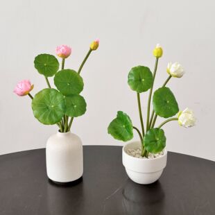 3D打印莲花荷花盆景仿真花假花装饰餐桌摆件仿生花家居佛前供的花
