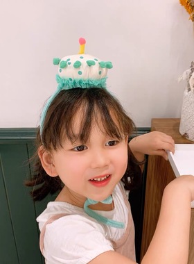 ins韩国生日蛋糕帽发夹儿童可爱宝宝卡通生日帽头箍发箍拍照道具