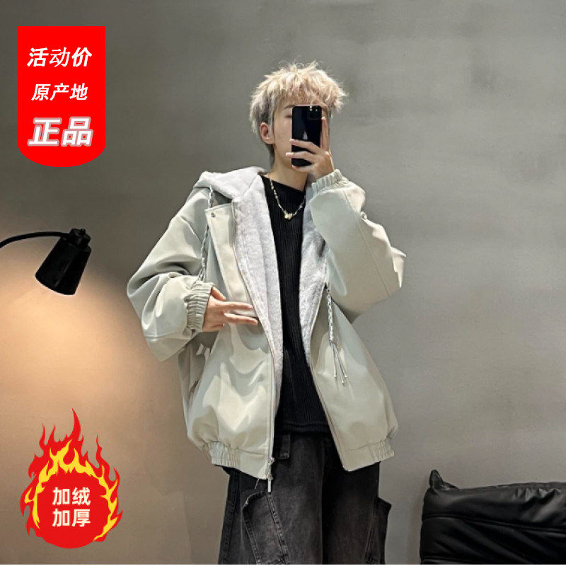 机车服皮衣美式潮牌连帽情侣棉服