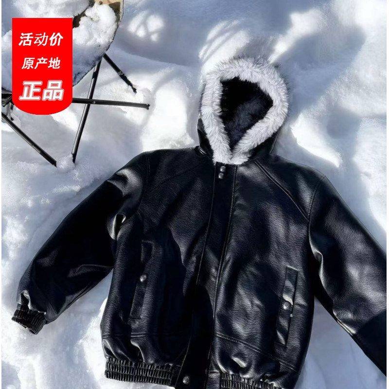 加厚连帽clean短款毛领棉衣夹克