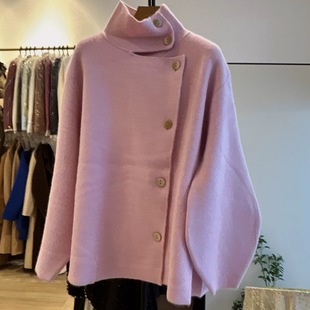 超温柔 高端粉色浣熊绒毛衣开衫女冬季古着高级感针织毛绒绒外套