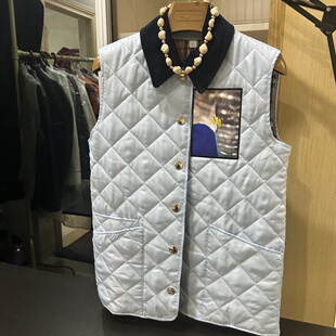 菱格绗缝灯芯绒拼接翻领修身 外套 保暖夹棉马夹 经典 巴