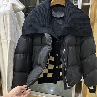 小个子翻领时尚黑色短款羽绒服女2025新款冬季洋气时髦白鸭绒外套