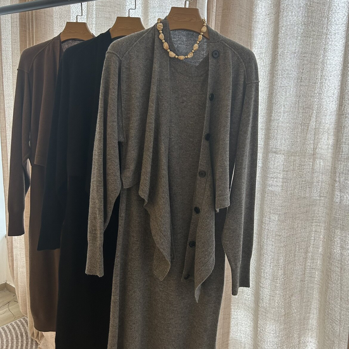 100%羊绒披肩连衣裙假两件套洋气显瘦中长款套装毛衣裙2023秋冬