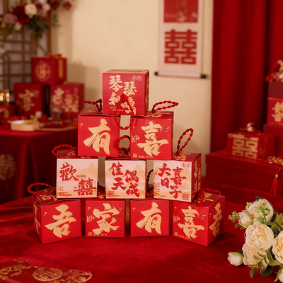 结婚婚礼伴娘伴手礼盒回礼小盒子喜糖盒中式磨砂礼物盒婚宴席酒席