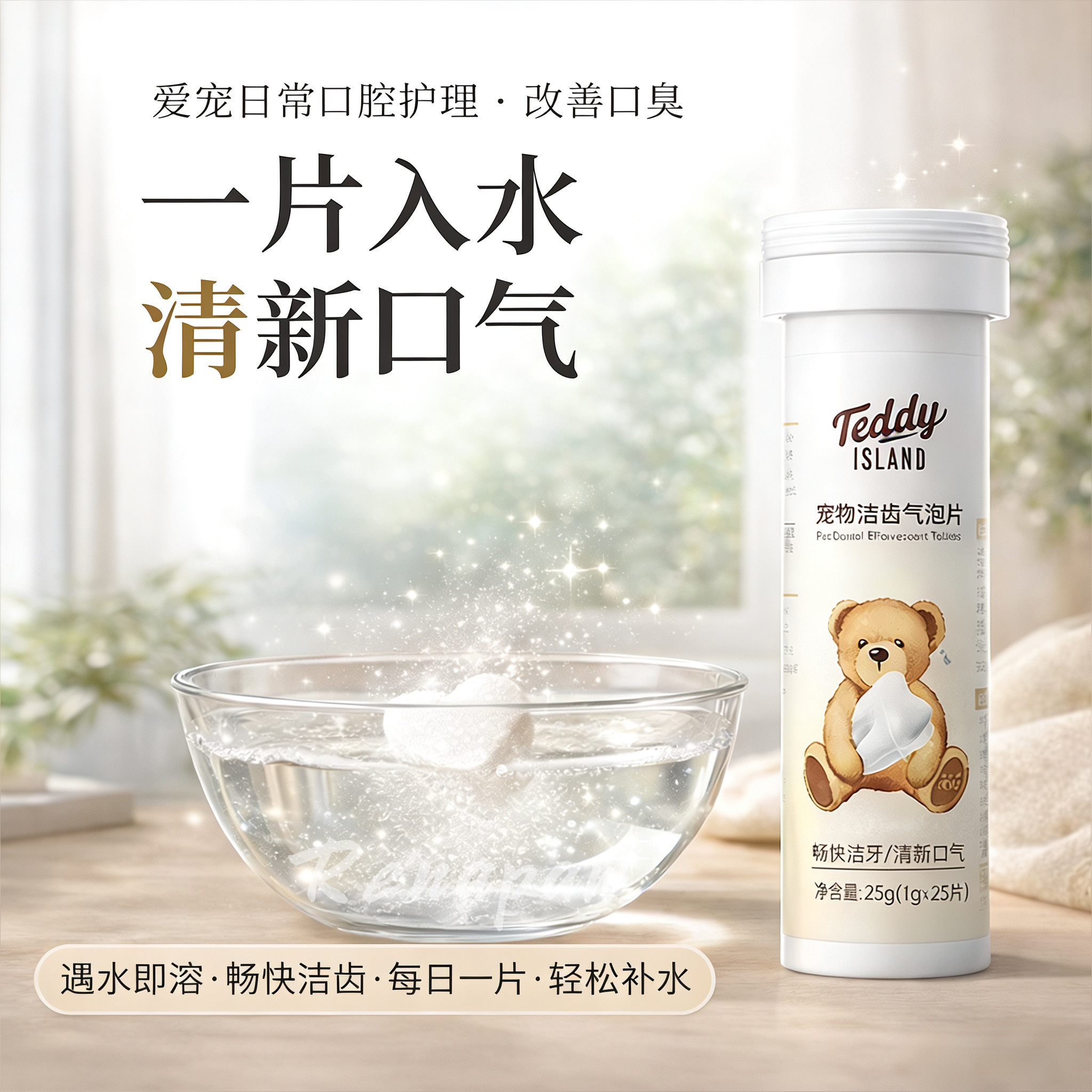 宠物洁齿气泡片猫咪口腔清洁补水去口臭狗狗牙齿护理洁齿水泡腾片