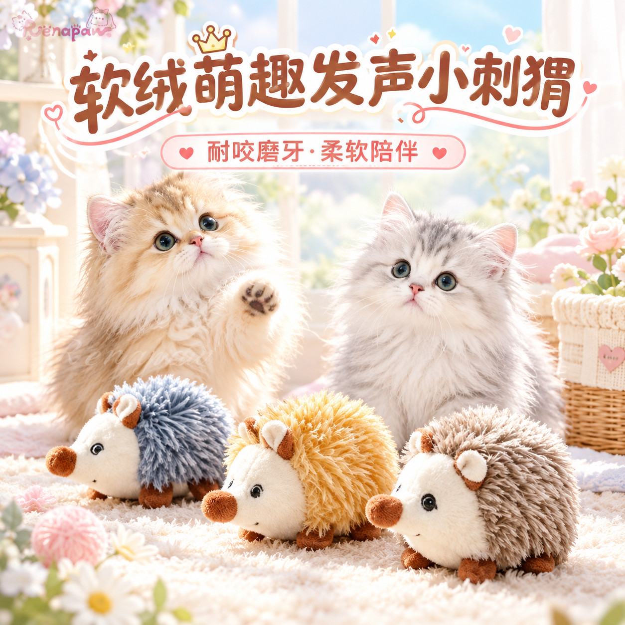 猫薄荷发声刺猬毛绒玩具耐咬磨牙