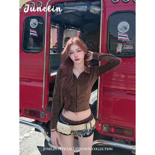 短款 复古辣妹街头废土风立领拉链收腰显瘦工装 外套女 美式 六月林