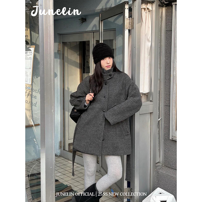 六月林 韩国博主同款小众气质高级感复古毛呢外套绑带收腰显瘦女,女装/女士精品,常规大码外套,淘宝优惠券,粉丝福利购,淘宝优惠卷