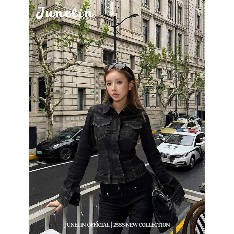 六月林 法式时尚古早感复古做旧风水洗辣妹修身显瘦牛仔衬衫上衣,女装/女士精品,大码内搭,淘宝优惠券,粉丝福利购,淘宝优惠卷