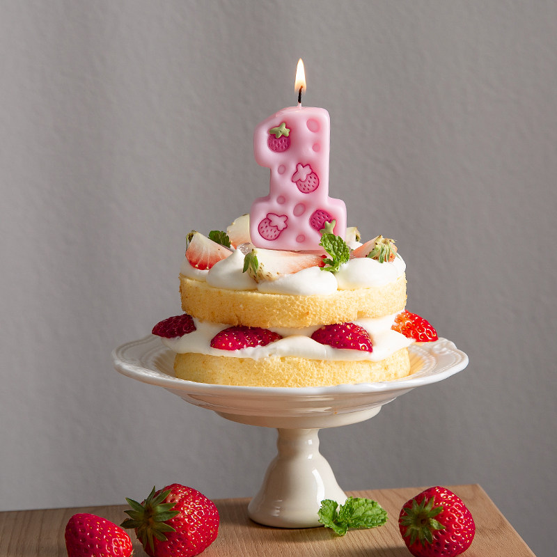 粉色草莓数字生日蜡烛 女孩女宝蜡烛