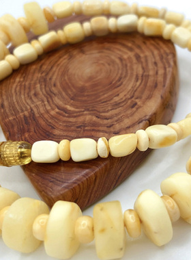 原创天然蜜蜡项链鸡油黄满蜜车轮珠随型白蜡