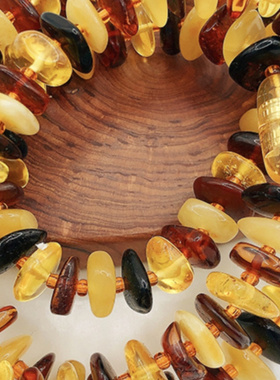 天然蜜蜡车轮珠琥珀项链