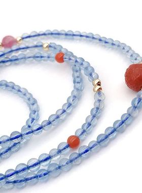 天然海蓝宝圆珠链南红宝宝佛三通