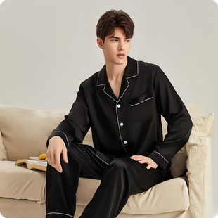 100%桑蚕丝丝绸家居服套装 6A新品 长裤 40姆米真丝睡衣男长袖