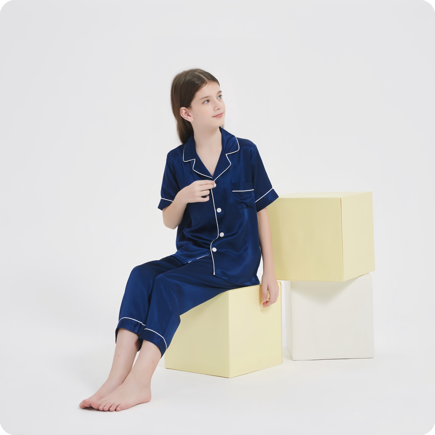 6A正品22姆米儿童真丝睡衣女男宝100%桑蚕丝短袖长裤丝绸居家服