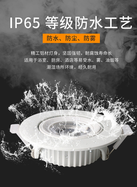 浴室天花led防水射灯卫生间淋浴房防眩护眼高显RG0嵌入式cob筒灯