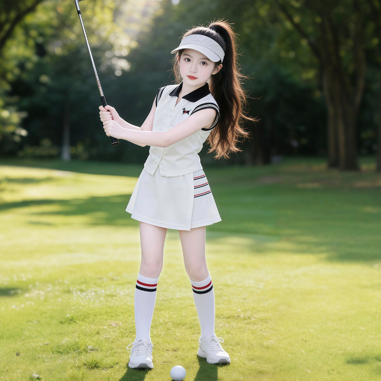 女童夏季高尔夫无袖POLO裙套装