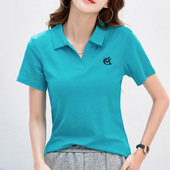 短袖 女式 T恤夏季 纯色半袖 休闲上衣球服 运动Polo衫 高尔夫翻领女装