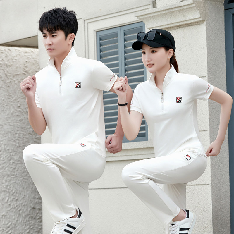 冰丝运动套装男士夏季短袖长裤情侣运动服男女休闲两件套跑步服女