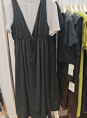 NOHATAG 2026新款条纹拼接修身显瘦妈妈高端休闲时尚拼接连衣裙