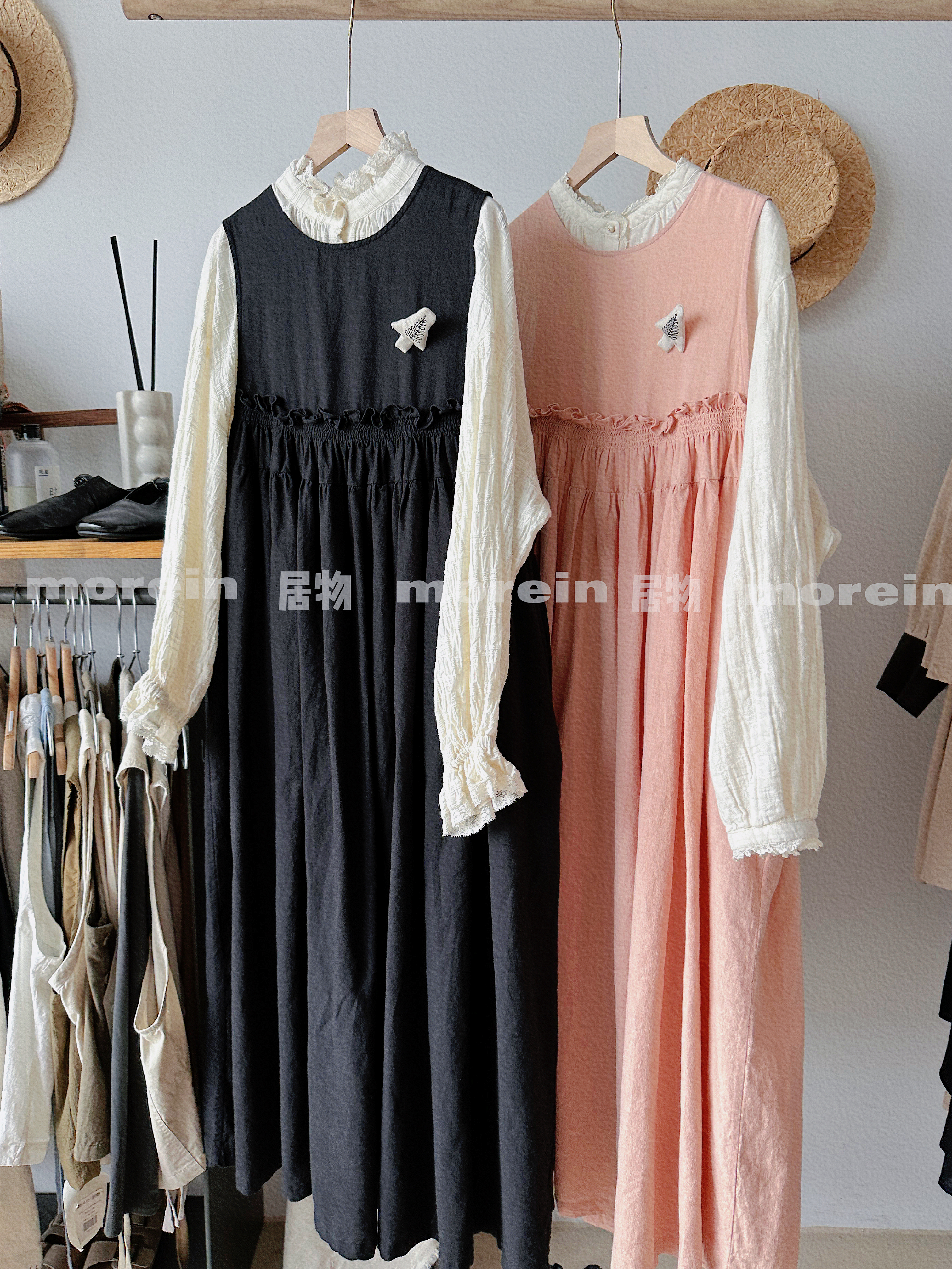 morein日系文艺森系清新感甜美小众设计高品质棉麻背心裙