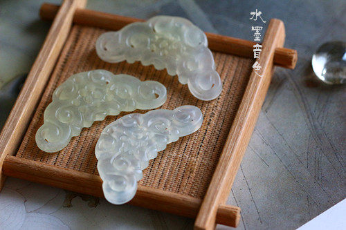 水墨音色/古典发簪璎珞配件 cos/ DIY材料45*25mm天然岫玉福纹