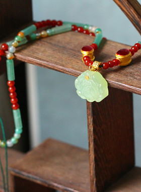 水墨音色岫玉莲花坠敦煌风饰品