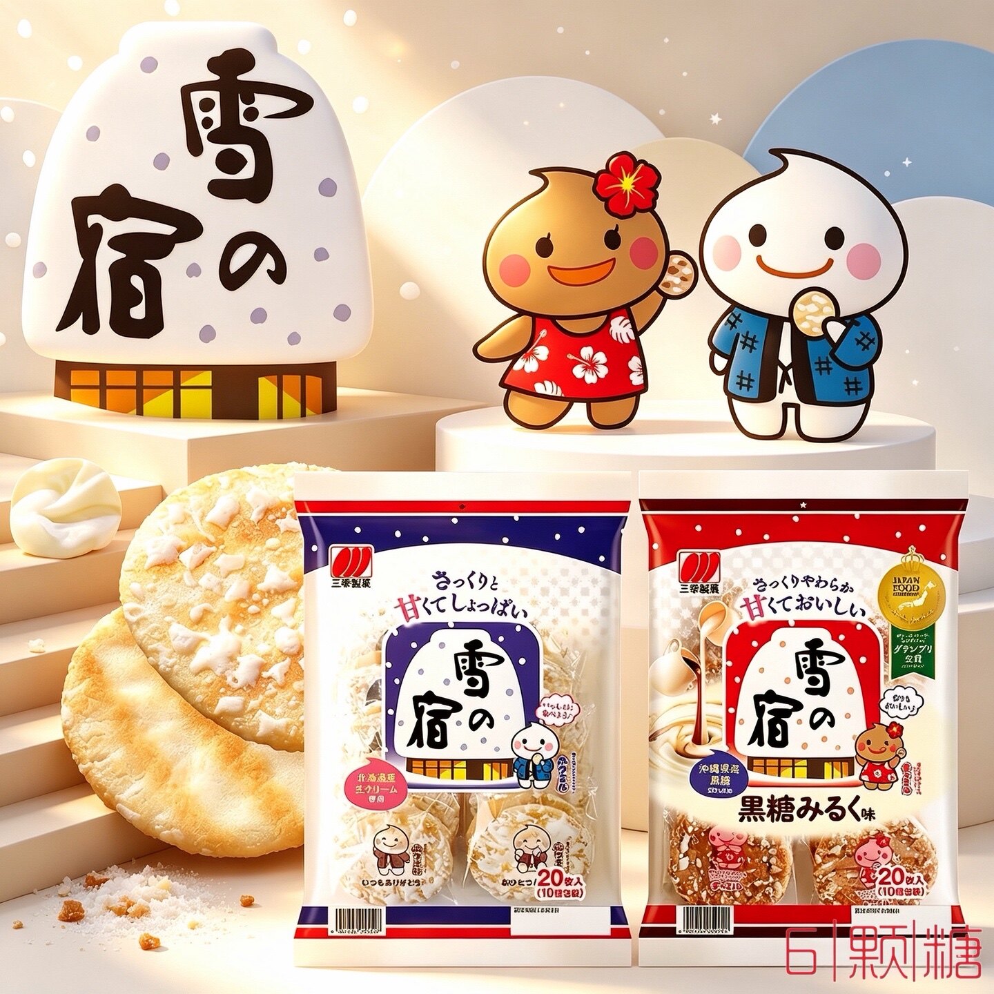日本进口儿童休闲零食品三幸制菓雪之宿雪饼北海道鲜奶仙贝雪米饼
