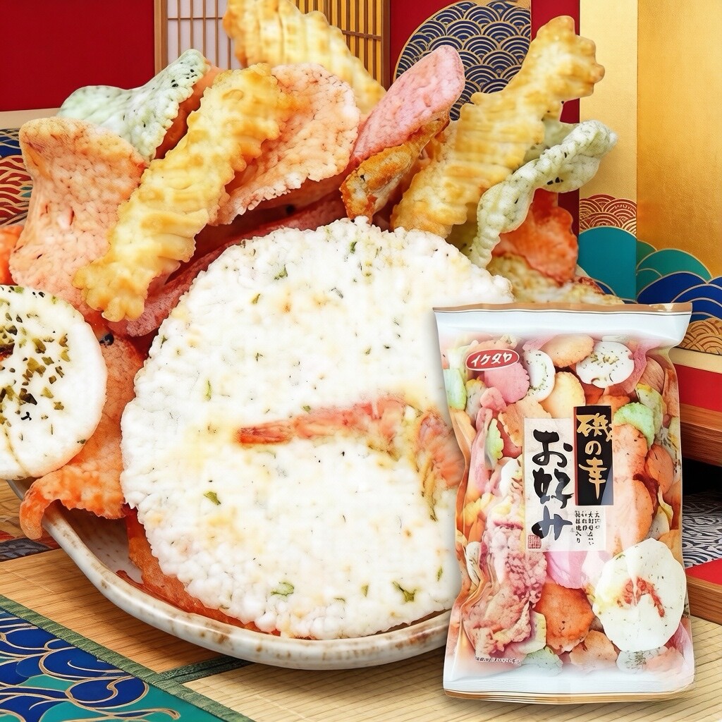 日本虾饼池田屋海鲜米饼营养什锦仙贝虾片进口膨化网红零食品小吃