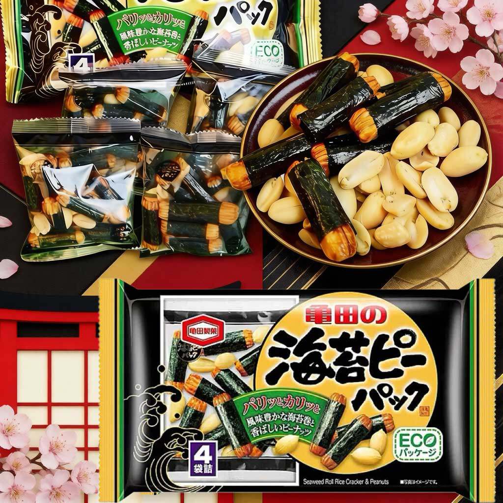 日本进口零食龟田制果花生海苔卷鲣鱼混合仙贝米果子煎米饼小米酥