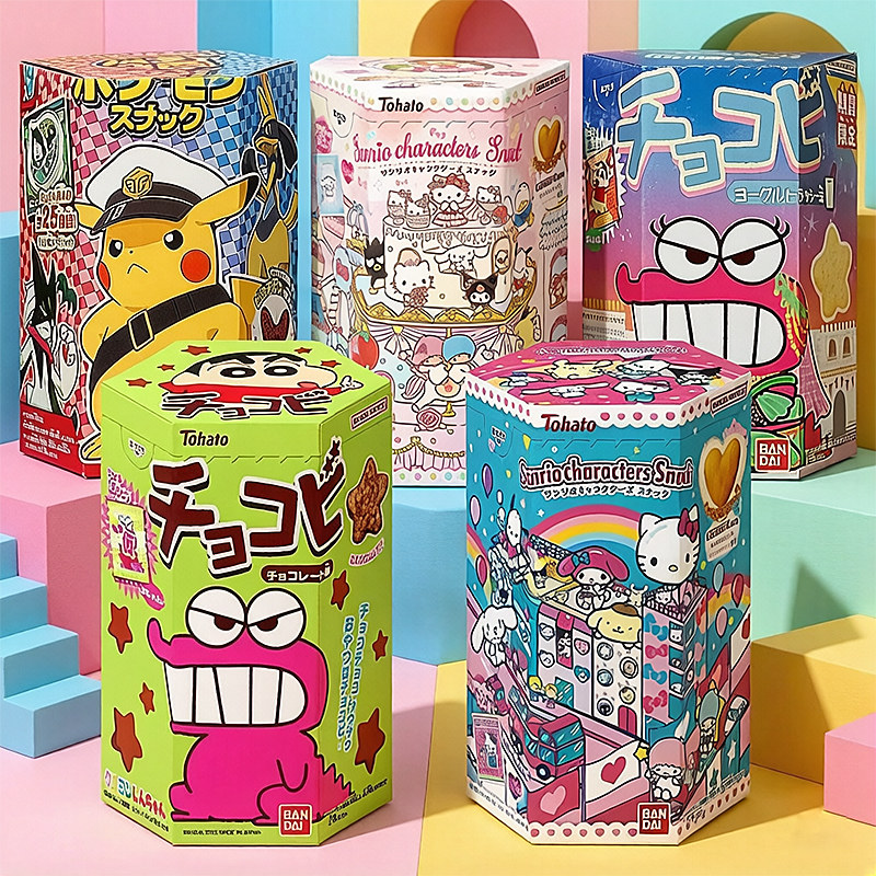 日本进口桃哈多蜡笔小新的零食同款巧克力味粟米星型儿童鳄鱼饼干