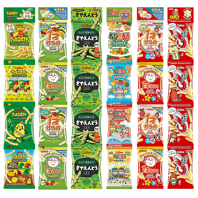 日本进口零食Calbee卡乐比低盐蔬菜薯条虾条4连包非油炸高钙宝宝