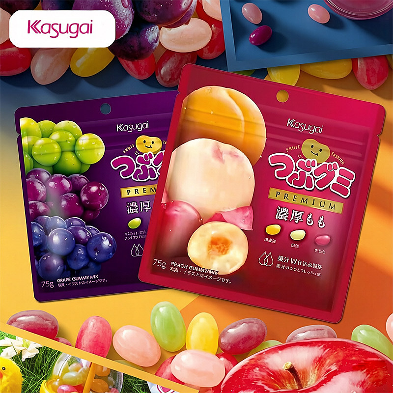 日本进口零食春日井三种夹心果汁浓厚桃子味葡萄味软糖酸腰果QQ糖