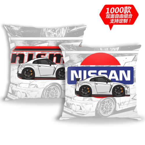 日系性能车GTR35战神GTR32翼豹EVO绒毛皮改装车JDM抱枕双面定制