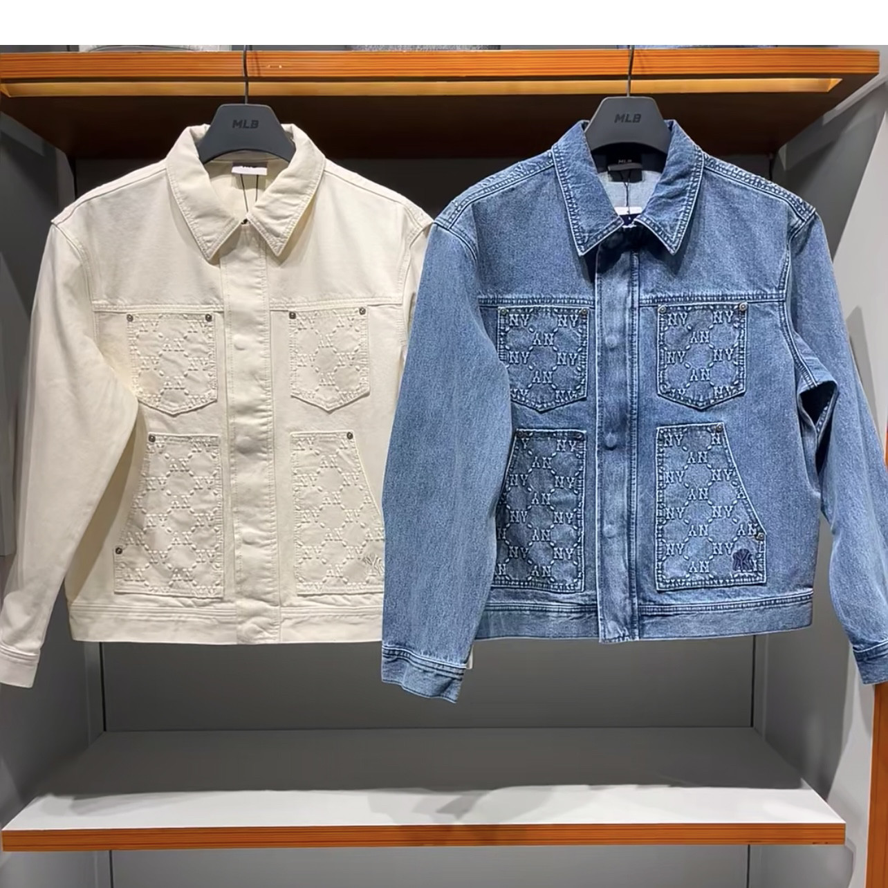 MLB正品25新款男女情侣老花拼接时尚牛仔运动夹克外套3ADKM0551