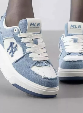 MLB正品25新款男女款复古百搭休闲牛仔厚底增高运动鞋3ASXV015N