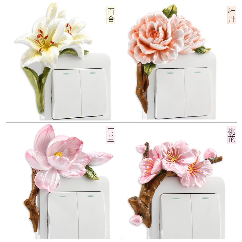 创意3d立体树脂花卉开关贴图片