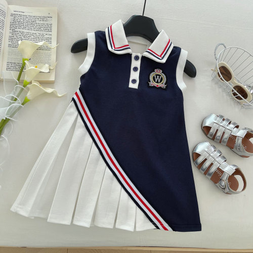 2025女童新款夏装连衣裙夏季儿童裙子学院女孩海军洋气公主40086