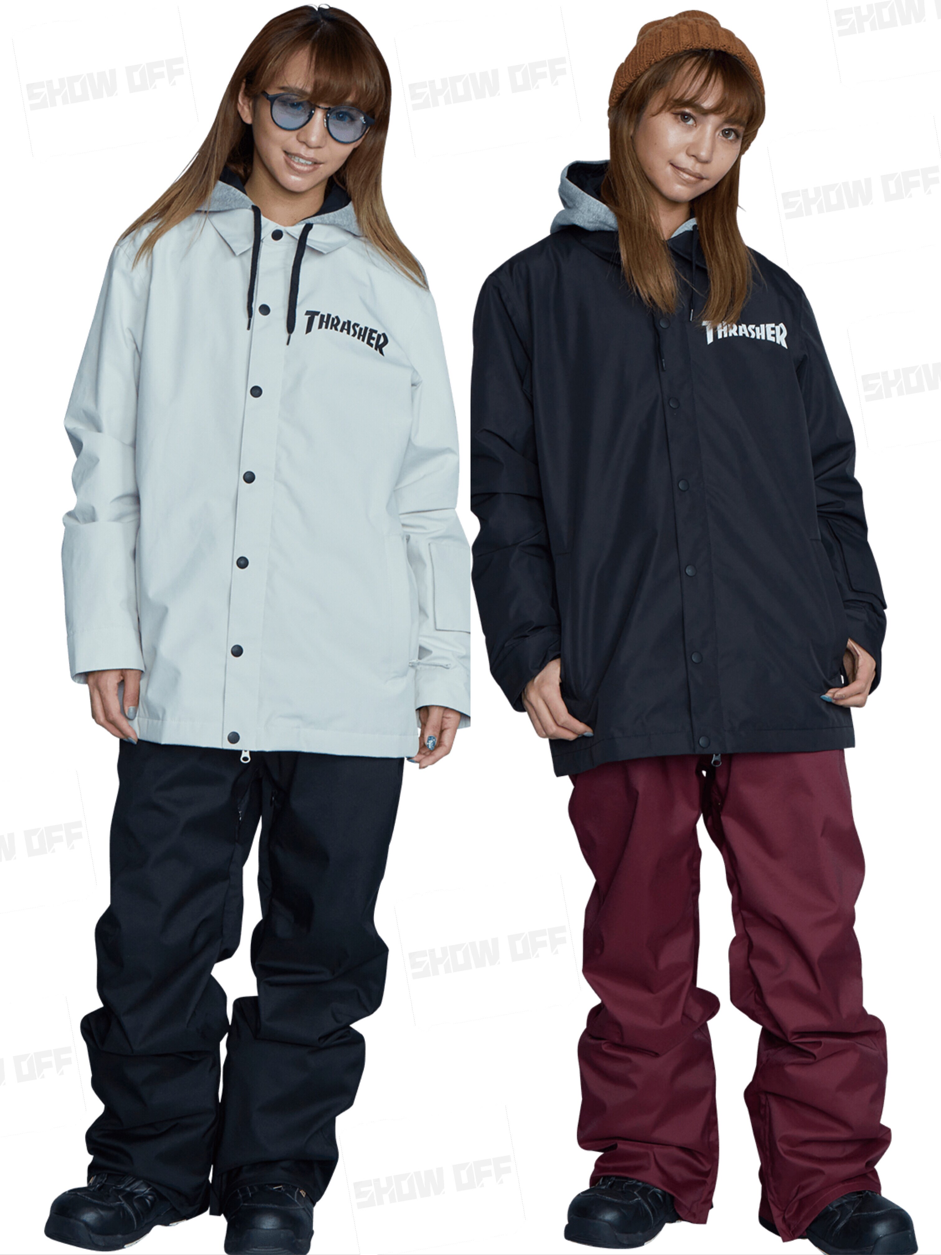 日本AA X THRASHER滑雪服教练夹克男女单板连帽卫衣外套保暖防风