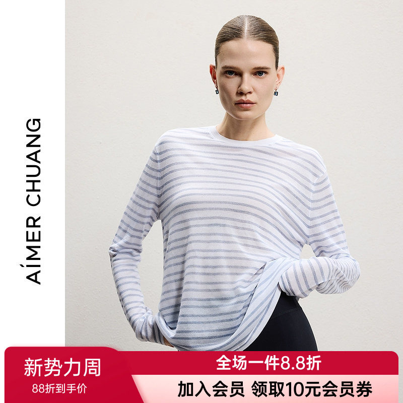 爱慕 CHUANG馈然7春秋女士针织圆领长袖休闲宽松套头上衣CA722232
