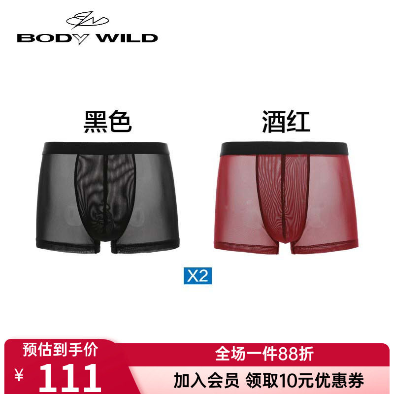 【冰丝感2条装】爱慕旗下宝迪正品男款透明网纱透明内裤ZBN23EG4