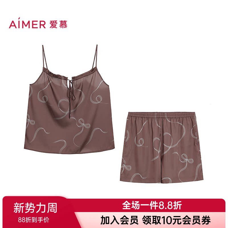 爱慕官方正品女士款春夏性感吊带+短裤家居服睡衣套装AM43C801图片