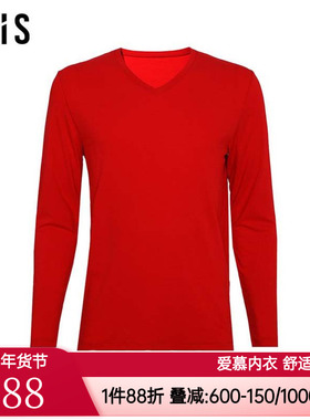 爱美丽正品男士款秋冬美肤空气暖男中厚V领红色保暖上衣IM72BNX3